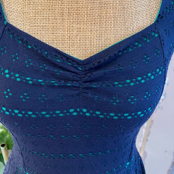 Anthropologie Navy Peplum Eyelet Top Size Small - Picture 2 of 4